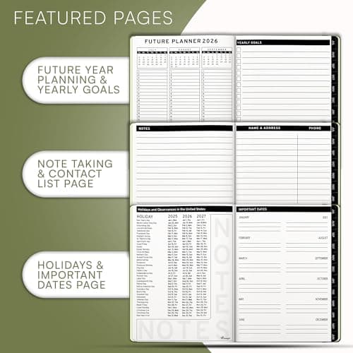 Ensight 2025-2026 HARDCOVER Leather Planner Weekly & Monthly - 8.5x11 Inches - Academic Planner Business Personal or Student - Pen Holder, Thick Paper, July 2025 - June 2026 (Olive Green) 5