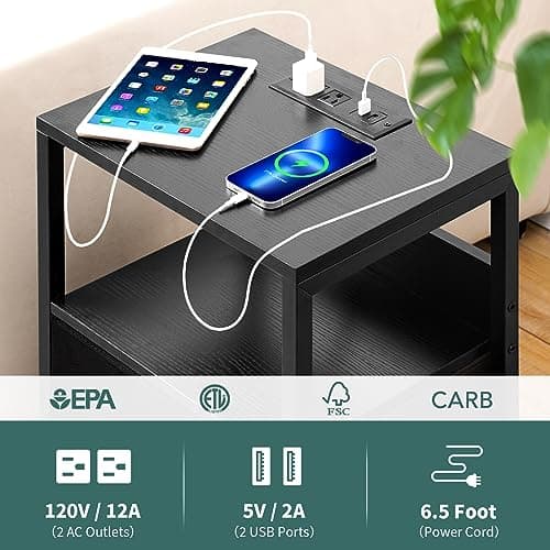 Yoobure Nightstand with Charging Station, LED Night Stand with Fabric Drawers and Storage Shelf for Bedroom, Nightstands Bedside Tables with USB Ports & Outlets, Small Night Stands, Bed Side Table 7
