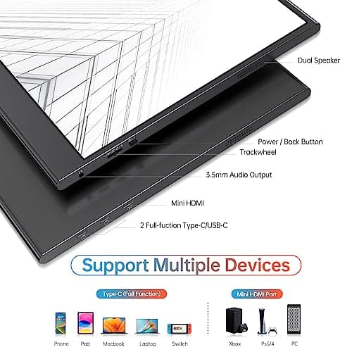 VILVA 4K Portable Monitor, 15.6'' IPS 3840x2160 UHD Computer Monitor, 100% Adobe RGB Gaming Monitor USB C HDMI Portable Travel Display w/Speakers Smart Cover for Laptop Xbox PS4 Switch Phone Mac 5