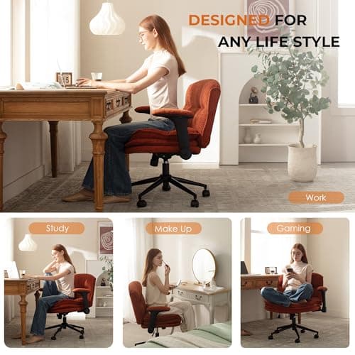 Dowinx Criss Cross Chair with Adjustable Flip-up Arms and Wheels, Comfort Ergonomic Office Desk Armchair with 3 Layer Cushions, Wide Seat Vanity Chair for Home Office, Living Room, Bedroom, Orange 8