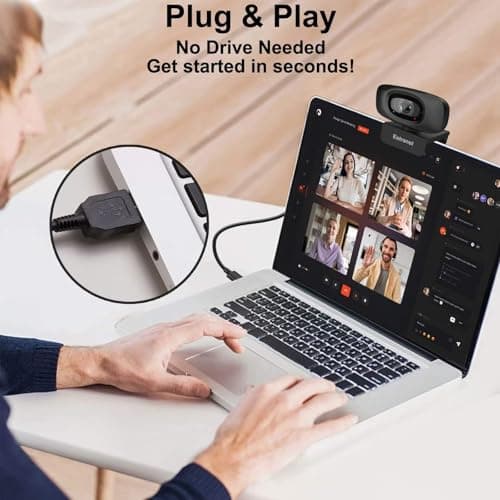 Estranst 2K Quad HD Webcam with Privacy Cover & Noise-Canceling Microphone, Video Web Streaming Camera for PC Computer Desktop Laptop Mac Zoom Teams &More, 1pc USB C Adapter 5