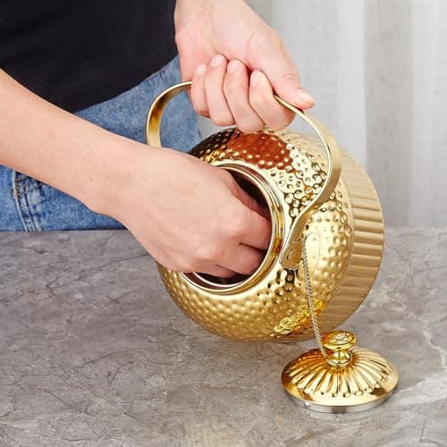 SANQIAHOME Antique 1.2L (40Oz) Stainless Steel Teapot with Infuser Gold 9