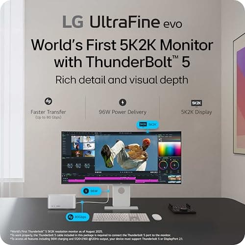 LG 40U990A-W 40-inch Ultrafine evo 5K2K WUHD (5120 x 2160) Nano IPS Curved Monitor, Thunderbolt 5, DisplayHDR 600, Built-in Speaker, 120Hz, HDMI 2.1, DP 2.1, USB C, Tilt/Height/Swivel Stand, White 2