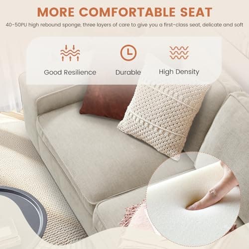 ASHOMELI 99“ Convertible Sectional Sofa,L Shaped Couch for Living Room,Multi-Functional Reversible Sofa with USB and Type-C Charging Ports, Storage Space, Breathable Fabric (Beige) 5