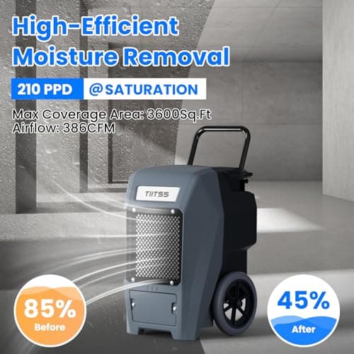 210PPD Commerical Dehumidifier - Cover Up to 8500Sq.Ft Large Spaces Industrial Dehumidifier for Basement with Drain Hose, Powerful Pump, 12 IN Rubber Wheels, 16.4 FT Vertical Drainage(Grey) 8