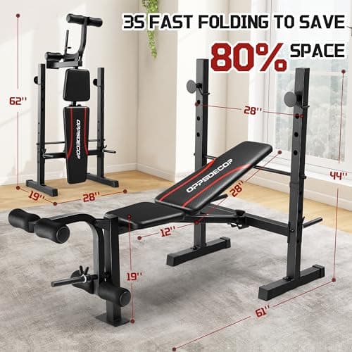 OPPSDECOR Multi-Function Weight Bench Set with Squat Rack Leg Extension & Leg Curl Adjustable Workout Bench for Full Body Fitness Foldable Flat/Incline/Decline Upgrade Bench Press for Home Gym 5