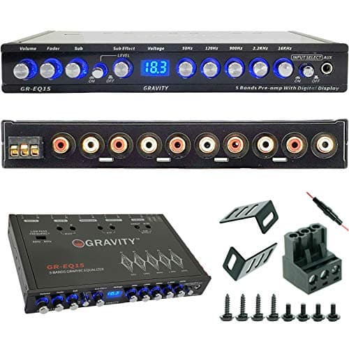Gravity EQ15 1/2 Din Five Equalization Bands Car Audio Equalizer EQ Front, Rear +Master Volume Control with up to 9 Volts RMS of Output/Three Stereo RCA Output 5