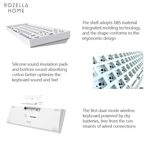 CIY GK68 Dual Mode Wireless Hotswap Keyboard Kit, DIY 65% Keyboard, Bluetooth 5.0/2.4G Wireless, Replaceable MX Switch 5Pin/3Pin, ABS Shell,Metal Positioning Plate, Sound Insulation Mat(White) 8