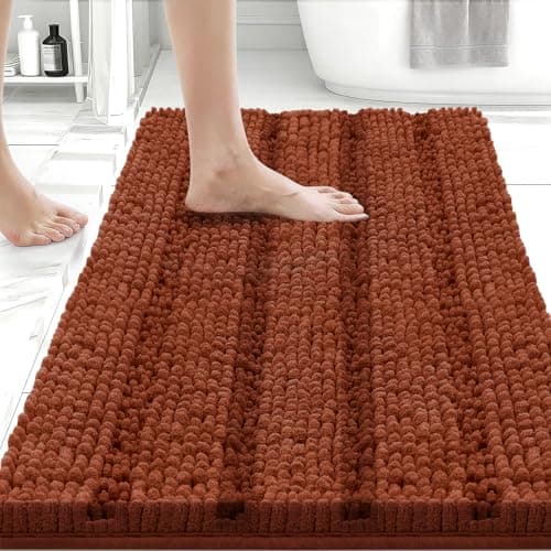 Bcoimo 24"×17" Chenille Bath Mat – Non-Slip with Backing Bath Rug Ultra-Absorbent and Machine Washable Bathroom Mat Quick-Dry Design. Ideal for Bathroom and Tub Areas