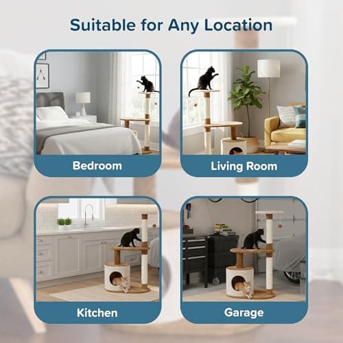 PETMAKER Cat Tree Condo 3 Tier with Condo and Scratching Posts, 37.5", Brown and Tan 6