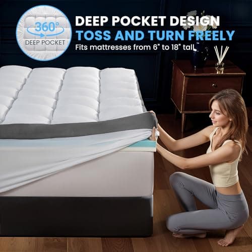 5 Inch Dual Layer Mattress Topper,2.5 inch Cooling Gel Memory Foam Pillow Top & 2.5 inch Shredded Foam Mattress Pad,Extra Firm & Thick Topper for Back Pain Relief,Fits 6"-18" Deep Pocket(King,78"x80") 7