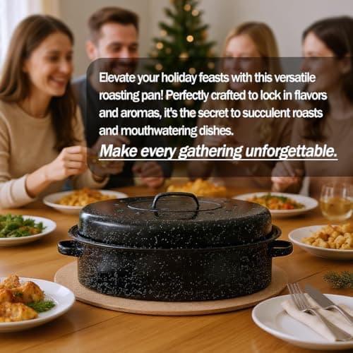 Turkey Roaster Pan 18in Roasting Pan With Lid Enamel Carbon Steel Roaster Pot with 16in Inner Diameter,18 Pound Large Capacity High Temperature Resistance Oval Cookware 7