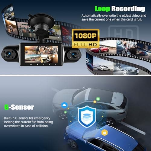 360°View 5 Channel Front and Rear Inside,3 Inch Dash Camera for Cars Car Camera with APP Control,IR Night Vision,Loop Recording,G-Sensor,Parking Assistance,24H Parking Monitor 5