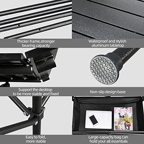 WUROMISE Lightweight Aluminum Folding Camping Table (37.13” x 21.57” x 19.69”), Portable Roll-Up Design for Outdoor, Camping, Beach, BBQ, Patio, and Picnic, Durable & Waterproof with Carrying Bag 8