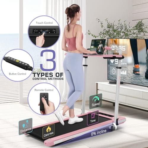 Walking Pad Treadmill with Desk Workstation,3.5 HP Foldable Treadmills with 15% Incline & Handle Bar,450lbs Capacity,2s Folding,Ultra-Quiet,Small/Compact Under Desk Treadmills for Home Ofiice 6