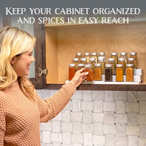 Oizeir 3–Tier Expandable Plastic Spice Rack - Adjustable Length, Stability with Non-Skid Shelf, Three Tiers for Easy Visibility, Organizer for Kitchen Cabinet, Pantry or Countertop, White/Grey 5