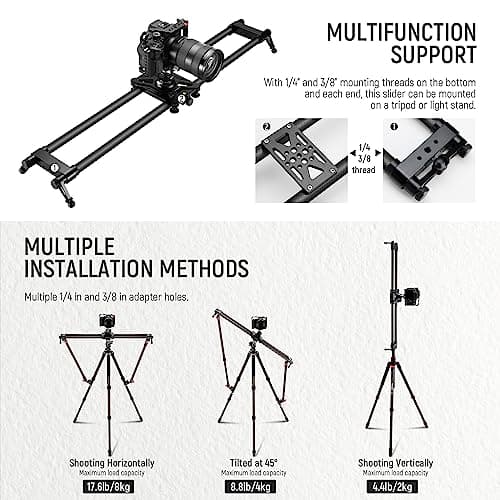 NEEWER 31.5 inches / 80 cm Carbon Fibre Camera Slider, Dolly with Thicker Tube and More Stable Support, 4 Precise Smooth Bearings and Levelling for DSLR Camera Camcorder, max Load 8 kg, CS80 cm 5