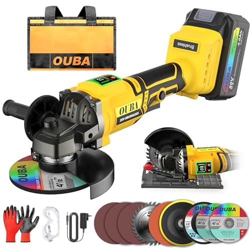 Cordless Angle Grinder Power Tools, Compatible with Dewalt 20V Max Battery Grinder Tool, Brushless Motor with LED, 3 Variable Speed, 4-1/2" Cutting Wheel, Flap Disc Grinding, Dark Yellow