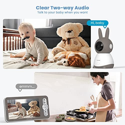 ieGeek 2K Split-Screen Baby Monitor, 5" Audio Baby Monitor with 2 Cameras, WiFi Smartphone Video Dual Camera, Night Vision, Motion & Cry Detection, Two Way Talk Temper &Humidity Sensor 7
