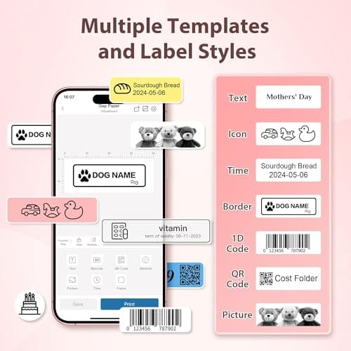 TYPONOS P21 Label Maker Machine with Tape, Label Printer Thermal Mini Label Makers with Built-in Cutter and Multiple Templates, Portable Printers for School, Office and Home Use (Pink) 5