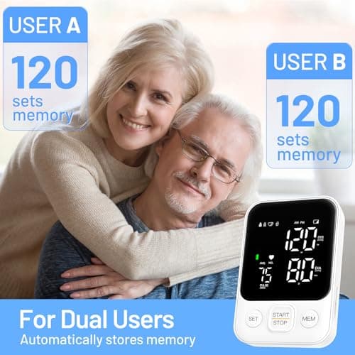 Blood Pressure Monitor Upper Arm Machine Accurate Adjustable BP Cuff Kit Led Backlit Display 2 Users 240 Sets Memory Includes Storage Bag White 6