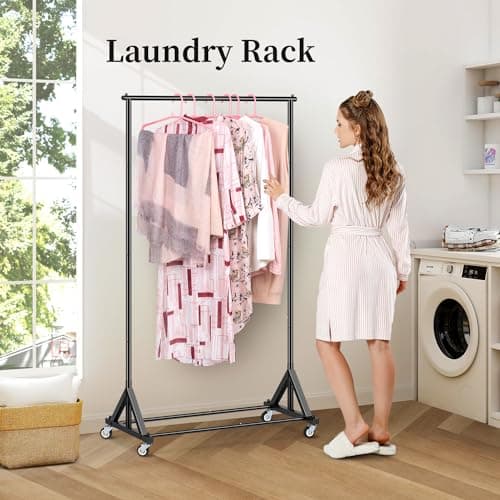 SLEEPING LAMB Heavy Duty Clothes Rack, Rolling Clothing Racks for Hanging Clothes Metal Garment Racking With Wheels, Clothes Hanger for Coats, Shirts, Sweaters Wardrobe Rack (Black) 7