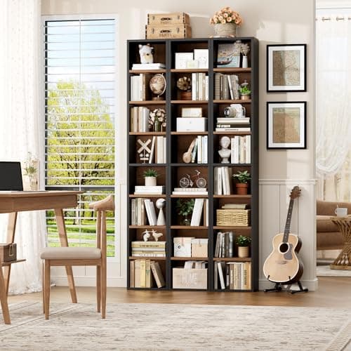 FOTOSOK 8-Tier Media Tower Rack, 11.6 X 9.3 X 71 Inches CD DVD Slim Storage Cabinet with Adjustable Shelves, Tall Narrow Bookcase Display Bookshelf for Home Office, Black/Brown 6