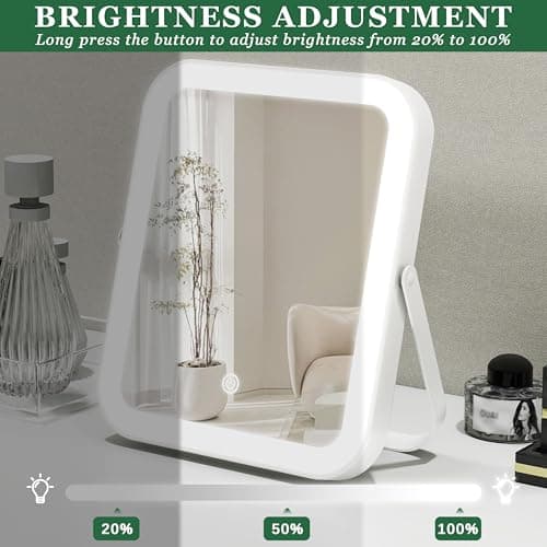 ROLOVE 8x10 Inch Lighted Vanity Mirror, 3-Color Dimmable LED Lighting & Touch Control, Portable Makeup Mirror with U-Bracket for Travel/Dressing Room (White) 5