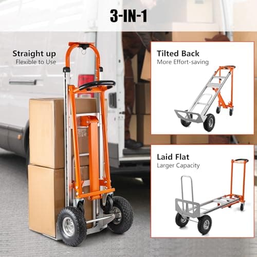 Hitgrand 3in1 Convertible Hand Truck, Aluminum Hand Trucks 880 lb Capacity, Utility Dolly Cart Converts from Hand Truck Dolly to Platform Cart 3 Positions for Transport & Moving with 10" Rubber Wheels 2