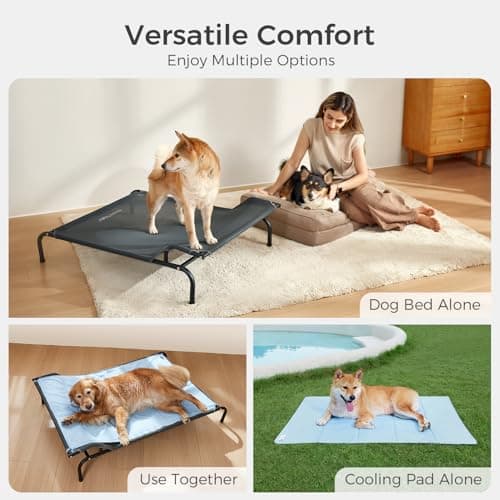 Sweetnight Elevated Dog Bed with Headrest for Large Dogs | Waterproof Raised Dog Cot for Outdoor - 43inch Heavy Duty Steel Frame Dog Bed&Easy Assembly，Supports 66-88 lbs, L 5