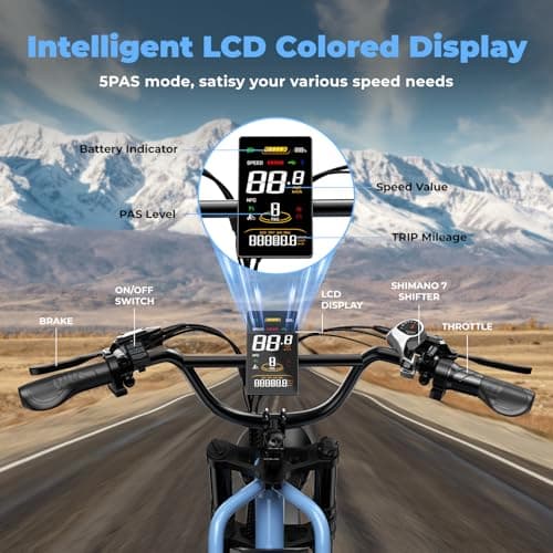 Dual Battery Electric Bike for Adults, Cargo Ebike with 48V 60AH Removable Battery Up to 160 Miles, 1450W Peak Motor 34MPH Electric Bicycle, 20" x 4" Fat Tire 7 Speed Hydraulic Disc Brakes E Bike Blue 7