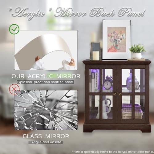 CKEASEAN 32" H LED Accent Curio Cabinet with 7 Color Lights for Collectibles, Modern Storage Cabinet with Tempered Glass Doors, Sideboard Buffet Case with Smartphone-Controlled Lights (Dark Cherry) 6