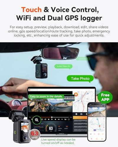 Vantrue E360 Front Inside Dual Fisheye Dash Cam, Front Interior Dual Infrared Dash Camera, Dual STARVIS 2, HDR, Touchscreen, WiFi, GPS, 24H Buffered Parking Mode, Support 1TB Max 6