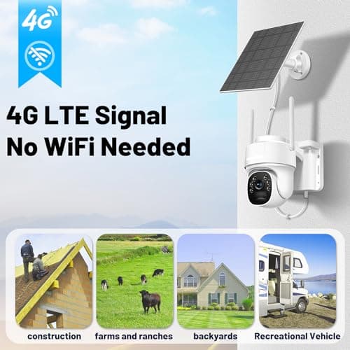 runofast 4G LTE Cellular Security Camera Wireless No WiFi Needed Solar-Powered Wireless Outdoor Security Camera with PIR Motion Sensor, 2K HD Night Vision, Remote Access, 2-Way Audio, Pan and Tilt 5