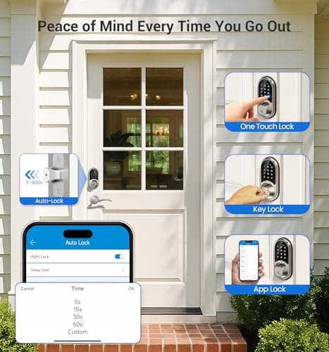 Veise RZ07 Fingerprint Smart Lock, 7-in-1 Smart Locks for Front Door, Keyless Entry Door Lock with App Control, Biometric Electronic Touchscreen Keypad Deadbolt, Satin Nickel 8