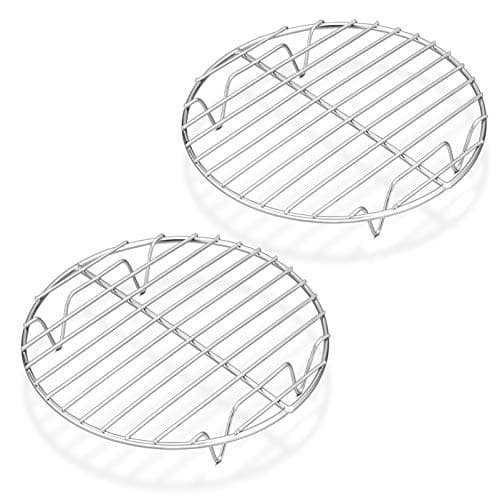 P&P CHEF 7½ Inch Cooking Rack Round, Stainless Steel Round Rack for Cooking Cooling Steaming Baking, Fit Air Fryer Pot Pressure Cooker, 2 Pack -Oven Safe, Silver