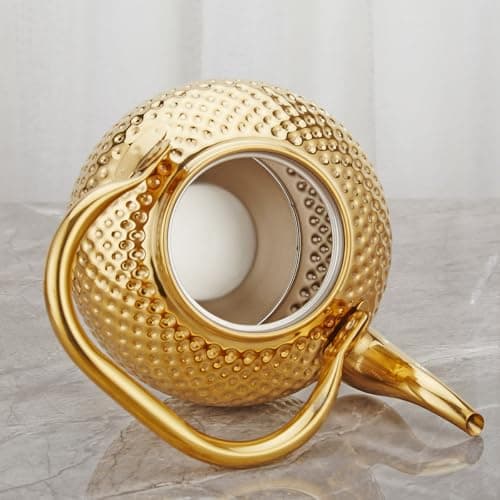 SANQIAHOME 1200ml teapot with Infuser stainless steel Water Boilers lifting handle Tea Maker Water Kettle for Induction/Gas gold 5