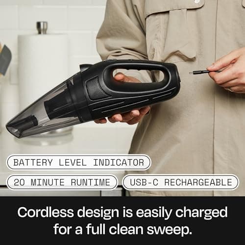 BUFF Handheld Vacuum Cordless - Portable and Rechargeable Car Vacuum Cleaner with LED Flashlight, Crevice Tool, Brush, and Storage Case for Home, Office, Car, Pets - Black 7