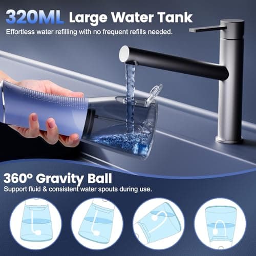Water Picks for Teeth Cleaning and flossing, 5 Modes Rechargeable Cordless Oral Irrigator 320ml Water Tank Teeth Cleaner, IPX7 Waterproof Portable Electric Dental Flossers for Home and Travel,Blue 5