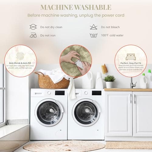 Thermee Micro Flannel Heated Blanket King Size - 10 Settings, Programmable, Rapid Heating, Luxuriously Soft - Sage 6