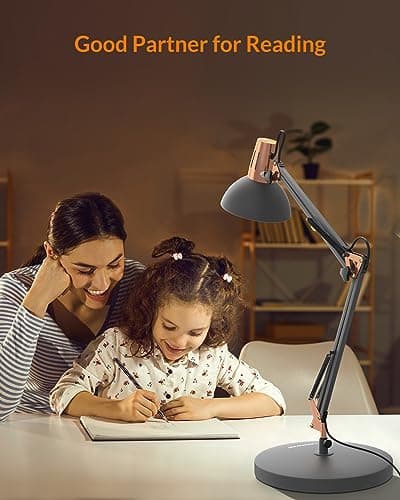 LEPOWER Metal Desk Lamp, Adjustable Goose Neck Architect Table Lamp with On/Off Switch, Swing Arm Desk Lamp with Clamp, Eye-Caring Reading Lamp for Bedroom, Study Room &Office (Sandy Black) 6