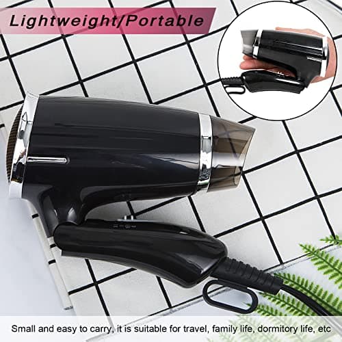 Travel Hair Dryer Folding Compact Blow Dryers Portable Small Professional with 3 Heat Settings Lightweight Mini 8x7inch Low Noise (Black) 5