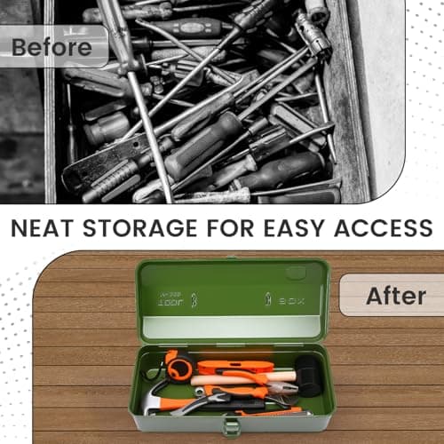 Large Metal Tool Storage Box with Handle for Workshop,15 inches Portable Tool Case with Lid，Locking Organiser Box for Hardware Part(green) 5