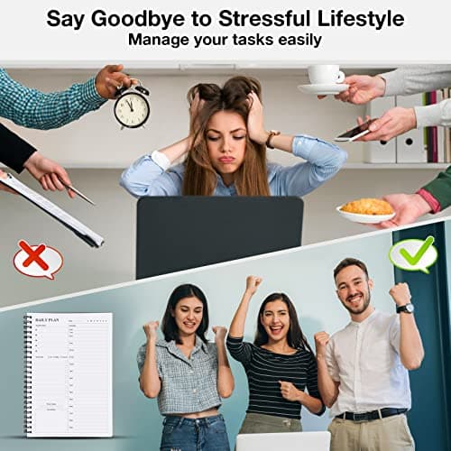 Daily Planner Undated, Asten To Do List Notebook Hourly Schedules Spiral Appointment Planner for Men and Women,PVC Hardcover,Elastic Closure, Inner Pocket 8.3" x 5.8" (Black) 7