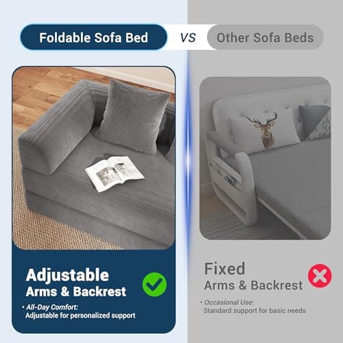 Cloud Boneless Convertible Floor Sofa Bed, 70" 4-in-1 Foldable Compressed Loveseat Lounge Sleeper 2 Seater Couches, High-Density Sponge & Corduroy Fabric Futon Daybed for Living Room Bedroom(Gray) 7