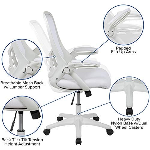 Flash Furniture Porter High-Back Swivel Office Chair with Adjustable Lumbar Support and Height, Ergonomic Mesh Desk Chair with Flip-Up Armrests, White 15