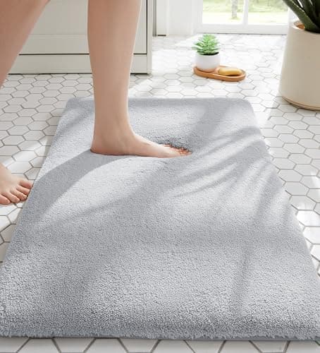 MINIDEAR Bathroom Rugs 24x17 Light Gray - Thick Memory Foam Bath Mat, Ultra Soft & Plush Fluffy, Non-Slip, Quick Dry, Absorbent Washable Floor Microfiber Mat for Tub, Home Decor Accessories