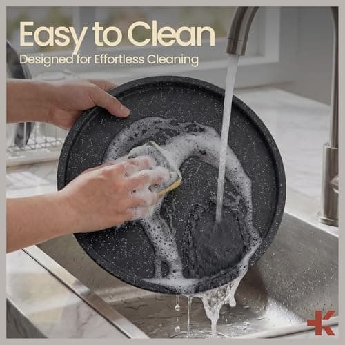 Gray Marble Non Stick Pizza Pans Set of 3 – Carbon Steel Pizza Baking Trays (9.45", 11.02", 12.99") for Oven Use, Durable, PFOA, PFOS, PTFE Free, Dishwasher Safe, Stain-resistant, Easy Cleanup 7