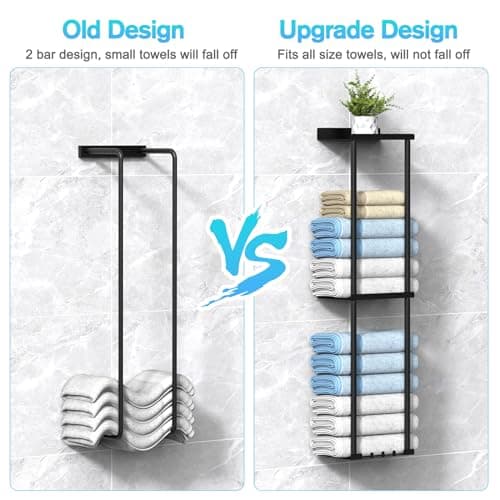 Liuoud Towel Rack for Bathroom, Wall Mounted Vertical Rolled Towel Storage Organizer Holder with Shelf, Holds Up 6 Large Bath Sheets, Black 6