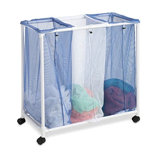 Honey-Can-Do HMP-01629 3 bag mesh laundry sorter, 30.5" x 15.3" x 30" , Blue/White